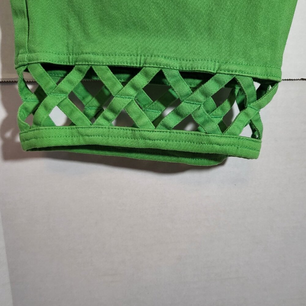 d&co Denim & Company Pull On Capris w/Lattice Cuff Size Large Green - Picture 4 of 8